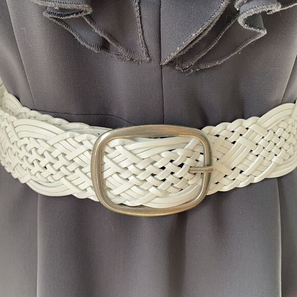 Spense Gray Tiered Ruffle Belted Dress Sz 6 - Picture 12 of 17